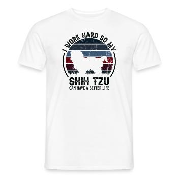 Arbeit Hart Arbeiten - Retro Shih Tzu - Männer T-Shirt - Weiß - Vorne - AI Model Male 178 dark (178cm)