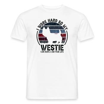 Work Hard - Retro Westie - Men's T-Shirt - white - Front - AI Model Male 178 dark (178cm)