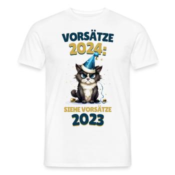 Silvester Vorsätze 2024 Katze Siehe 2023 Lustig - Männer T-Shirt - Weiß - Vorne - AI Model Male 178 dark (178cm)