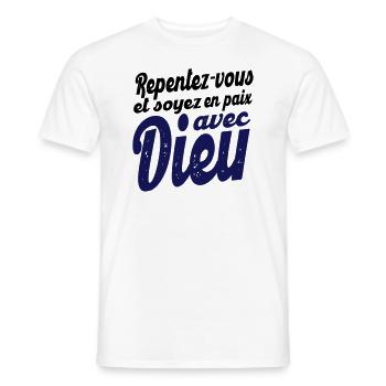 Soyez en paix avec Dieu - T-shirt homme - blanc - Devant - AI Model Male 178 dark (178cm)