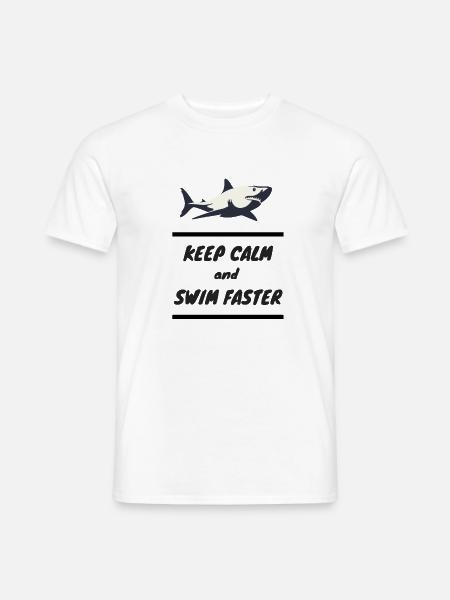 Keep calm and swim faster Geschenk Hai Fisch Shirt - Männer T-Shirt - Weiß