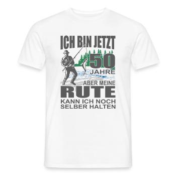 50. Geburtstag Angler Lustiger Spruch Rute halten - Männer T-Shirt - Weiß - Vorne - AI Model Male 178 dark (178cm)