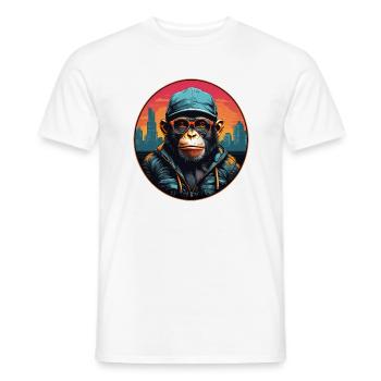 Chimpanzé cool avec lunettes de soleil et casquette de baseball - T-shirt homme - blanc - Devant - AI Model Male 178 dark (178cm)