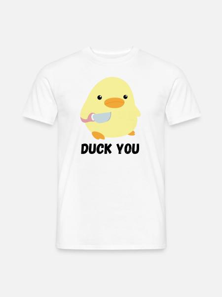 Duck you Süße Ente mit Messer Meme Huhn Geschenk - Männer T-Shirt - Weiß