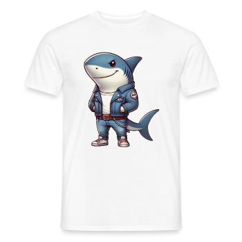 Cool Shark dans un design de veste en jean - T-shirt homme - blanc - Devant - AI Model Male 178 dark (178cm)
