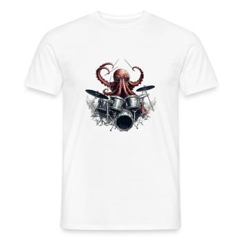 Drumtopus – The octopus with a beat in his blood - Men's T-Shirt - white - Front - AI Model Male 178 dark (178cm)