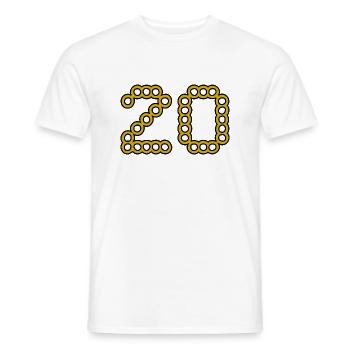 20. 20 YEARS. 20th ANNIVERSARY. 20 YEARS ANNIVERSARY. - Men's T-Shirt - white - Front - AI Model Male 178 dark (178cm)