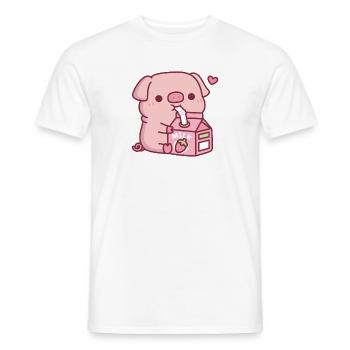 Un petit cochon mignon aime le lait à la fraise - T-shirt homme - blanc - Devant - AI Model Male 178 dark (178cm)