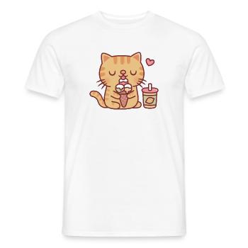 Süße getigerte Katze liebt es, Eis zu essen - Männer T-Shirt - Weiß - Vorne - AI Model Male 178 dark (178cm)