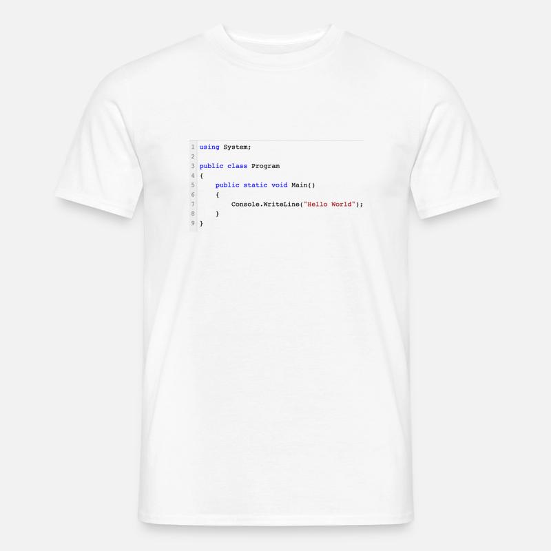 C # .NET Code Hello World Programmer Gift - T-shirt homme - blanc