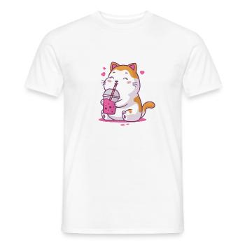 Bubble Tea Kitten Kawaii - Men's T-Shirt - white - Front - AI Model Male 178 dark (178cm)