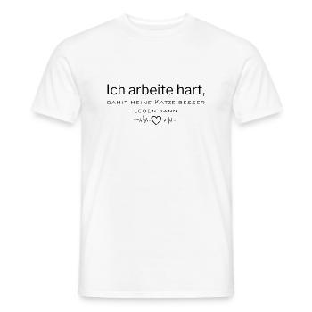 Je travaille dur pour que mon chat puisse mieux vivre - T-shirt homme - blanc - Devant - AI Model Male 178 dark (178cm)