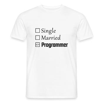 Single, Married, Programmer - Men's T-Shirt - white - Front - AI Model Male 178 dark (178cm)