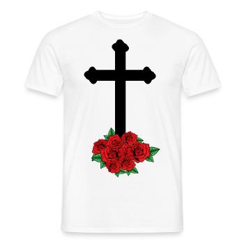 Roses Mourning Death Cross Funeral Beyond Grave - Men's T-Shirt - white - Front - AI Model Male 178 dark (178cm)