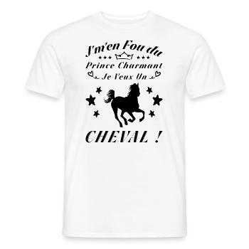 Je M'en Fous Du Prince Charmant Je Veux Un Cheval - T-shirt homme - blanc - Devant - AI Model Male 178 dark (178cm)