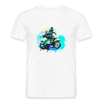 motorcycle, scooter, colorful, painting, splash of color - Men's T-Shirt - white - Front - AI Model Male 178 dark (178cm)