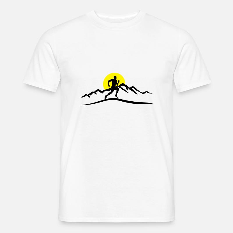 Laufen, Läufer und Berge mit Sonne - Männer T-Shirt - Weiß