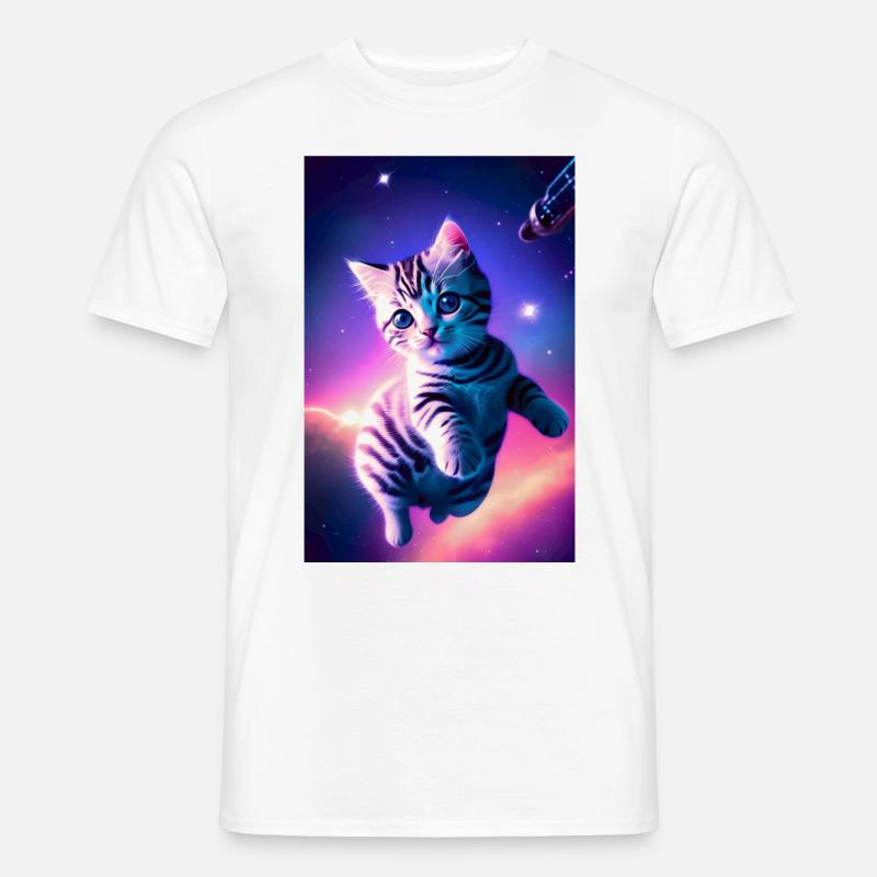 Space Kitten Synthwave - Männer T-Shirt - Weiß