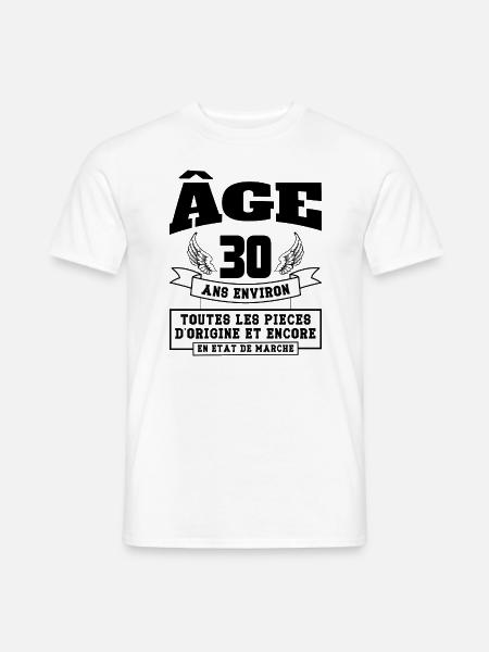 âge 30 ans environ - T-shirt homme - blanc