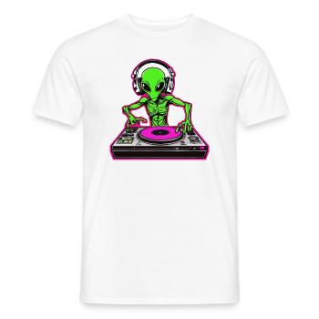 Incredibly cool: Neon Alien DJ for your party - Men's T-Shirt - white - Front - AI Model Male 178 dark (178cm)