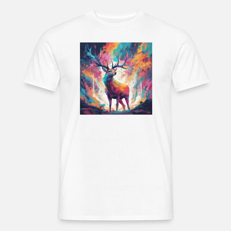 Buntes Hirschportrait - Männer T-Shirt - Weiß