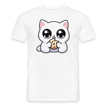 Chat kawaii mignon avec biscuit Cadeaux mignons - T-shirt homme - blanc - Devant - AI Model Male 178 dark (178cm)