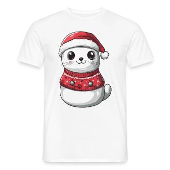 Robbe Tier Weihnachten Comic - Männer T-Shirt - Weiß - Vorne - AI Model Male 178 dark (178cm)