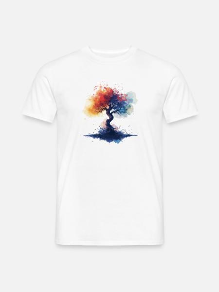 Baum bunt Aquarell Stil - Männer T-Shirt - Weiß