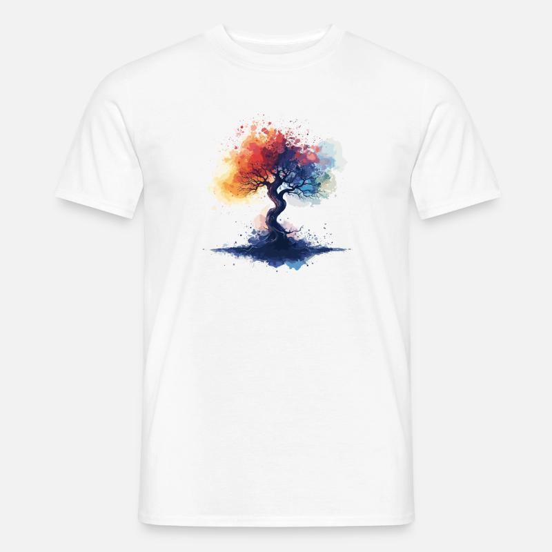 Baum bunt Aquarell Stil - Männer T-Shirt - Weiß