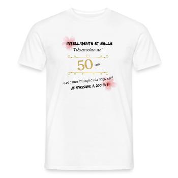 50 ans, je m'assume à 200 % - T-shirt homme - blanc - Devant - AI Model Male 178 dark (178cm)