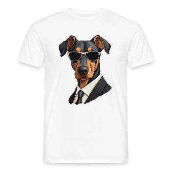 cool Doberman chien avec lunettes de soleil en costume - T-shirt homme - blanc - Devant - AI Model Male 178 dark (178cm)