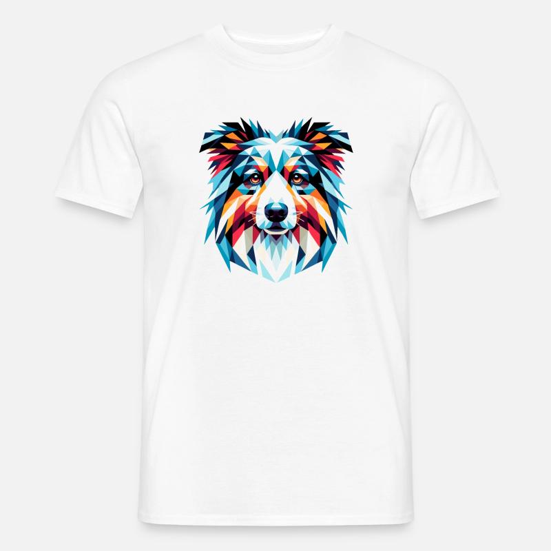 Lebendiger geometrischer Hund: Australian Shepherd - Männer T-Shirt - Weiß