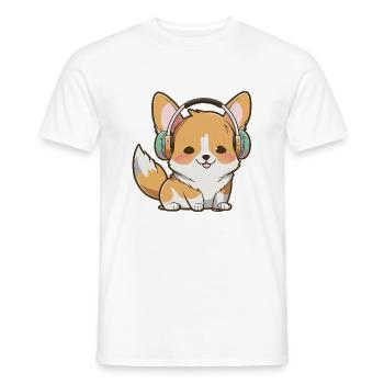 Kawaii Cute Happy Colorful Dog avec des écouteurs - T-shirt homme - blanc - Devant - AI Model Male 178 dark (178cm)