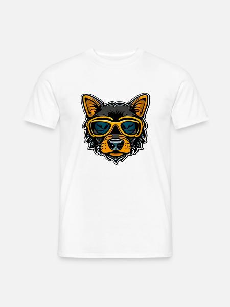 Cooler Hipster Hund im Retro Sticker Look - Männer T-Shirt - Weiß