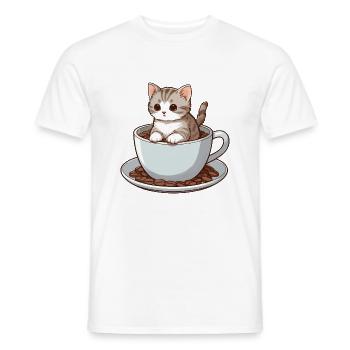 Cat Sitting in Coffee Cup Coffee Drinker - Men's T-Shirt - white - Front - AI Model Male 178 dark (178cm)