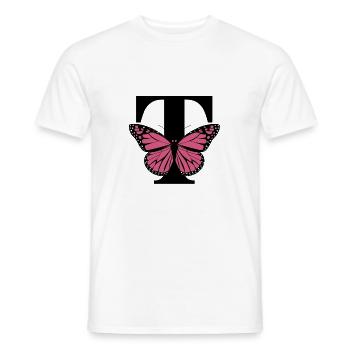Monogramme élégant avec papillon – Lettre T - T-shirt homme - blanc - Devant - AI Model Male 178 dark (178cm)