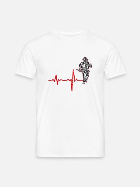 Shirt Geschenk Heartbeat Feuerwehr - Männer T-Shirt - Weiß
