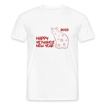 Chat du Nouvel An vietnamien 2023 I Cadeau - T-shirt homme - blanc - Devant - AI Model Male 178 dark (178cm)