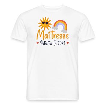 Maitresse retraitée 2024 cadeau maîtresse d'école - T-shirt homme - blanc - Devant - AI Model Male 178 dark (178cm)