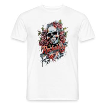 Rockabilly Teddy Crâne Rock and Roll Greaser Ted - T-shirt homme - blanc - Devant - AI Model Male 178 dark (178cm)