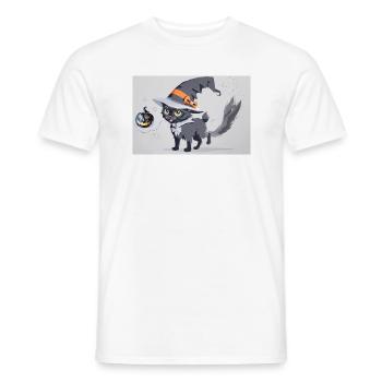 Gruselige Halloween Zauber Katze mit Hut! wie süß - Männer T-Shirt - Weiß - Vorne - AI Model Male 178 dark (178cm)