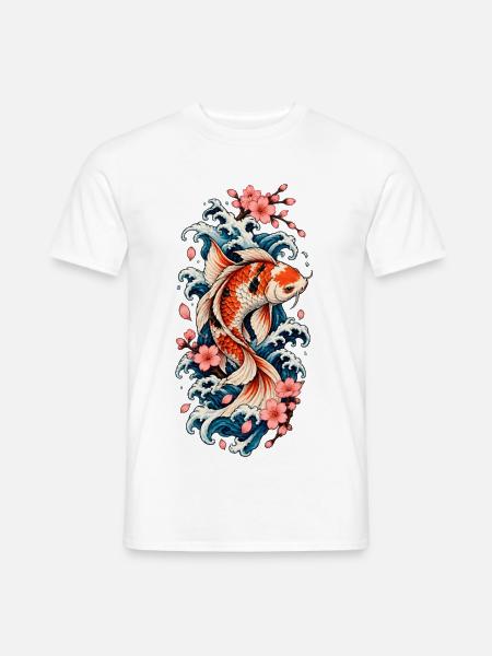 Koi in Wellen und Sakura - Männer T-Shirt - Weiß