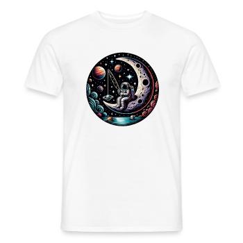Astronaut sitzt auf der Mondsichel und angelt - Männer T-Shirt - Weiß - Vorne - AI Model Male 178 dark (178cm)