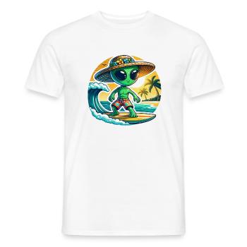 Lustiges kleines Alien auf Surfboard - Männer T-Shirt - Weiß - Vorne - AI Model Male 178 dark (178cm)