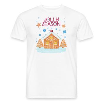 Gingerbread house in the snow: Merry Christmas - Men's T-Shirt - white - Front - AI Model Male 178 dark (178cm)