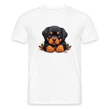 Mignon Rottweiler de dessin animé avec papillon - T-shirt homme - blanc - Devant - AI Model Male 178 dark (178cm)