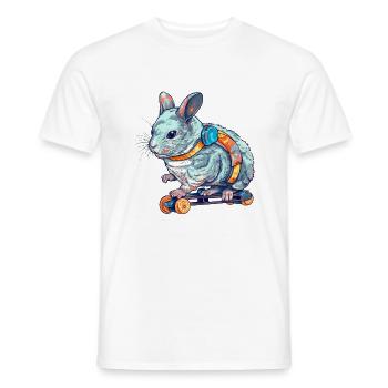 A beautiful chinchilla rides on a scateboard - Men's T-Shirt - white - Front - AI Model Male 178 dark (178cm)