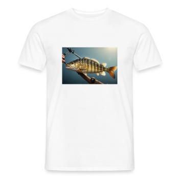 Großer Barsch Fisch am Haken - Männer T-Shirt - Weiß - Vorne - AI Model Male 178 dark (178cm)