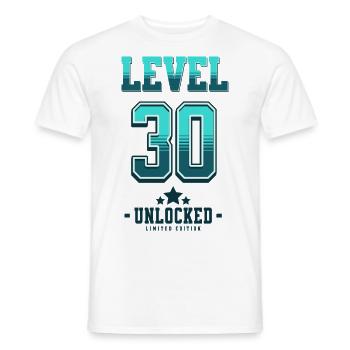 Niveau 30 débloqué – Anniversaire du joueur - T-shirt homme - blanc - Devant - AI Model Male 178 dark (178cm)