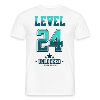 Niveau 24 débloqué – Anniversaire du joueur - T-shirt homme - blanc - Devant - AI Model Male 178 dark (178cm)